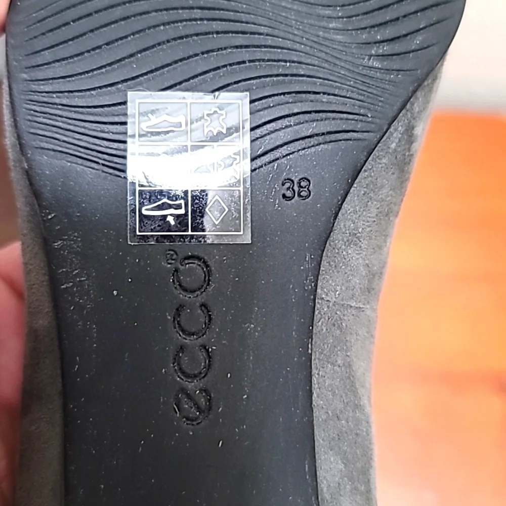 Ecco Suede Bow Pumps Womens 38 Grey Round Toe Block‎ Heel Shoes